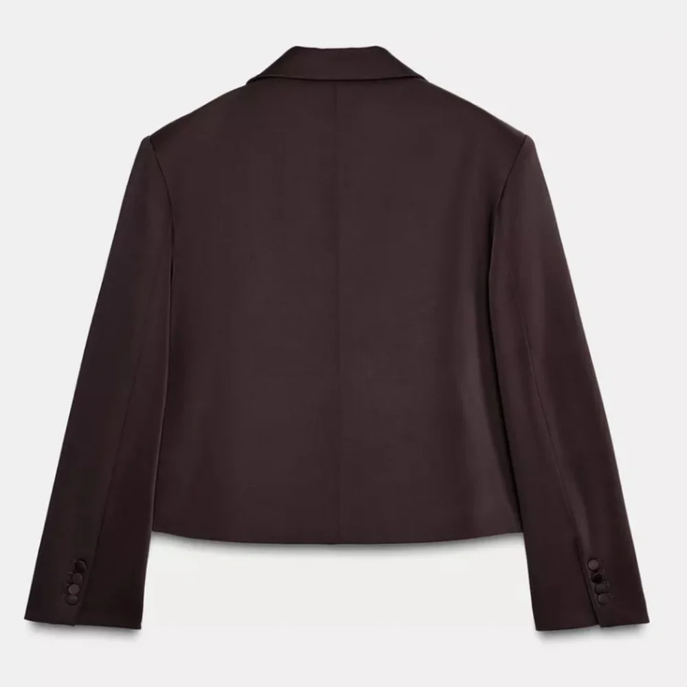 Zara Satin Double Breasted Cropped Blazer Jacket Brown Size XL